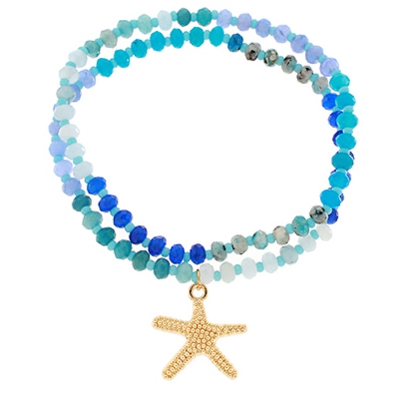 2 Row Starfish Charm Bead Bracelet - Picture 2 of 3